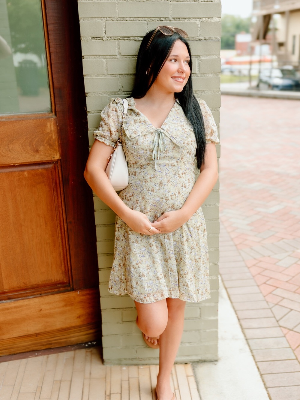 Floral Tie-Front Mini Dress in Light Sage